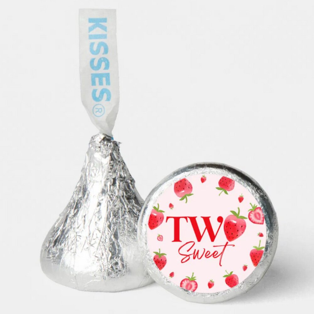 Two Sweet Strawberry Kisses Candy Stickers |100ct| 2nd Birthday|Glossy|0.75